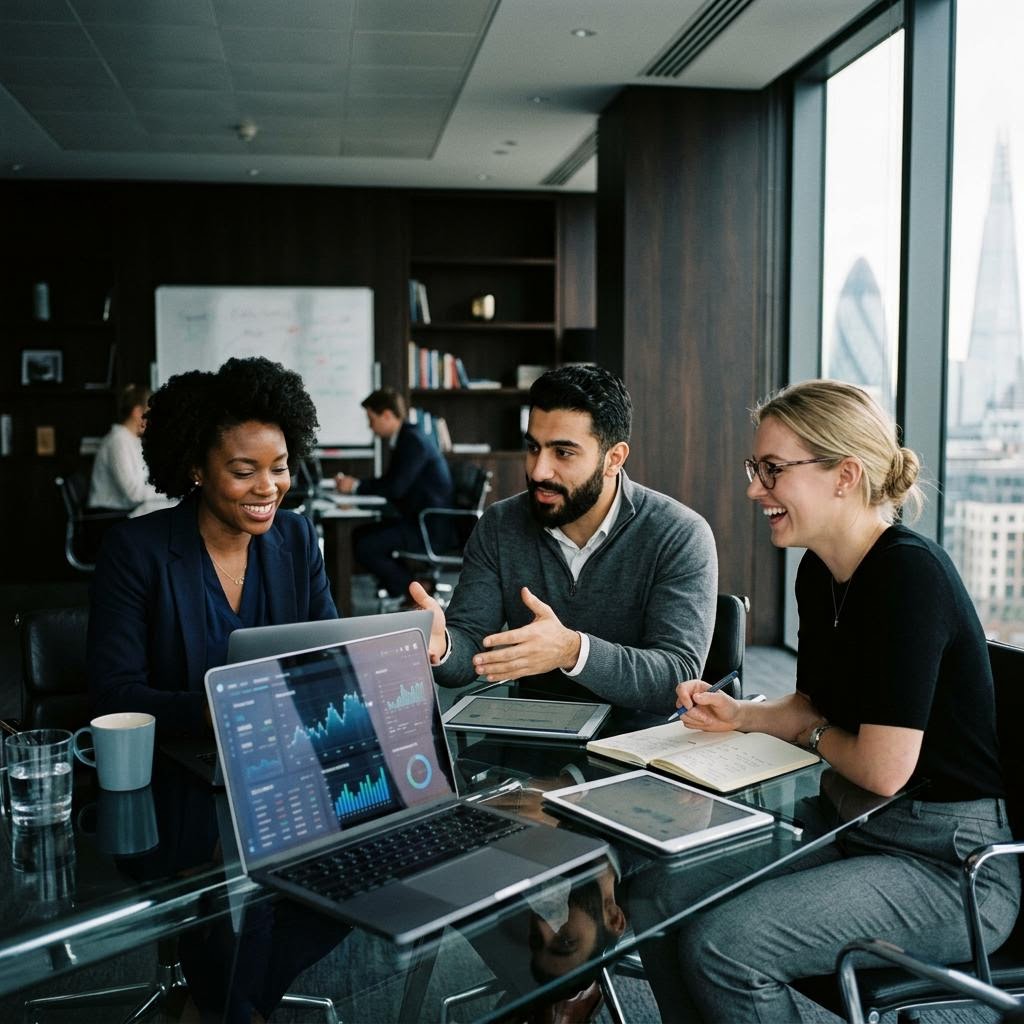 Financial analysts monitoring market feeds